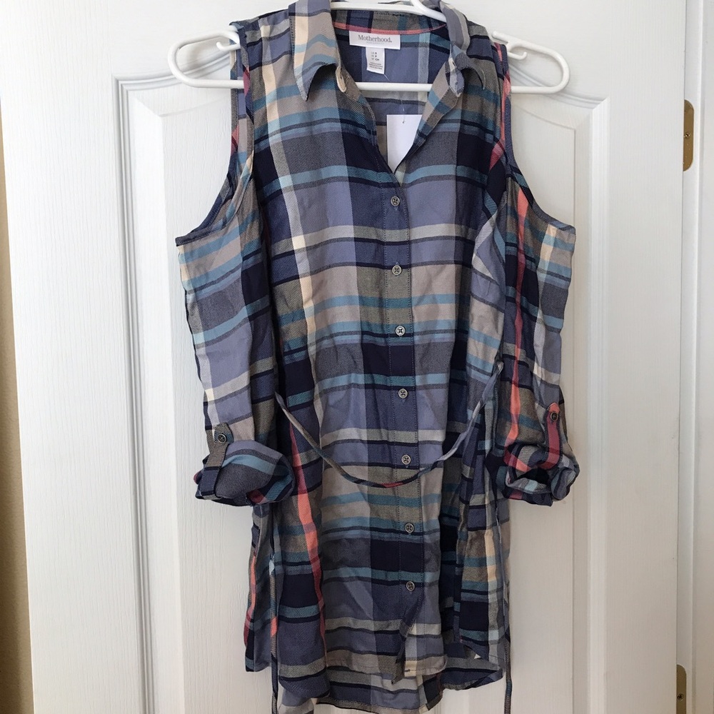 Cold shoulder maternity button up top